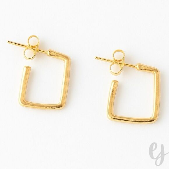 The Axis Hoops – Polished Gold Tone Square Earrings, Small 1/2” Hoop Earrinngs - Picture 1 of 7